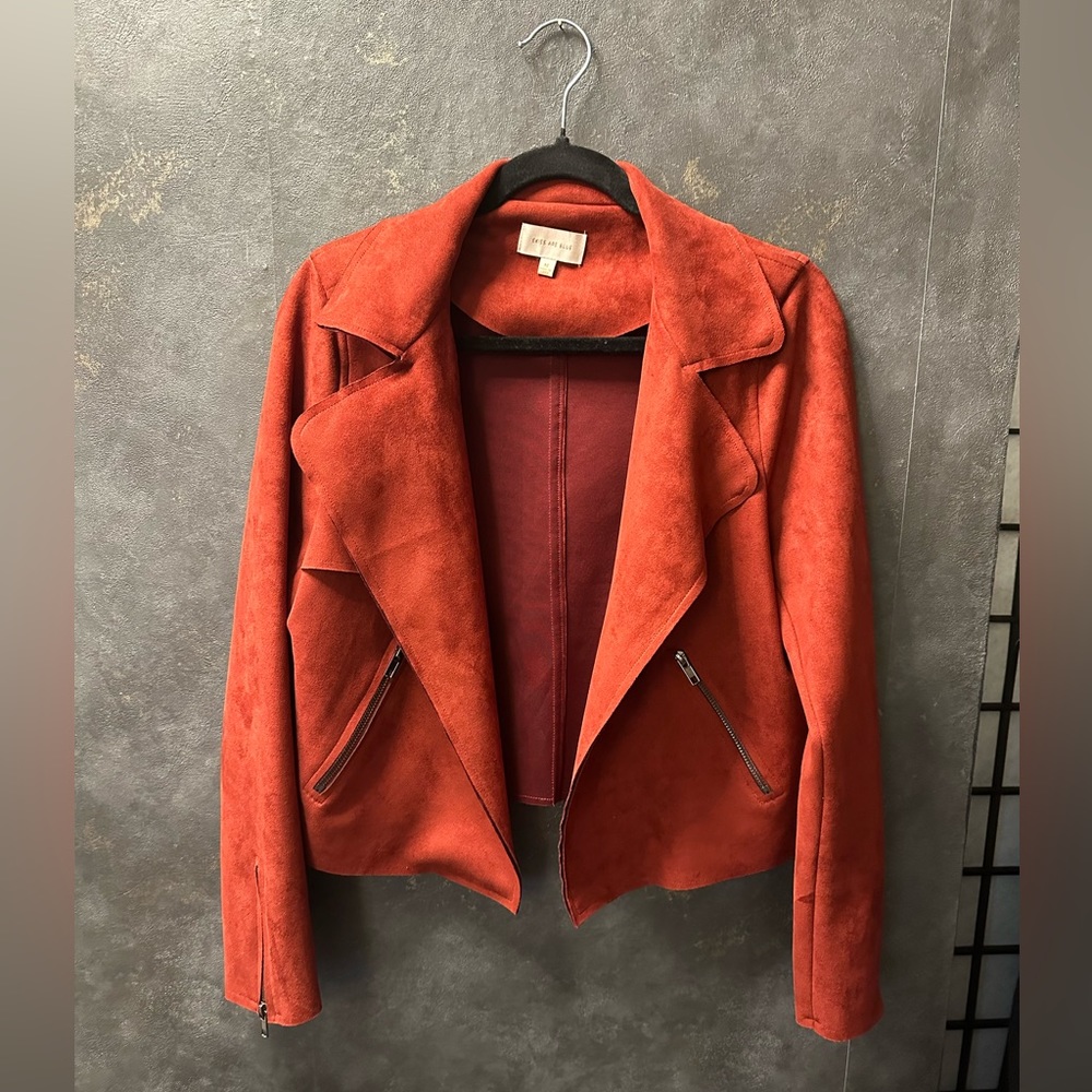 Skies Are Red faux suede moto jacket with silver hardware size M